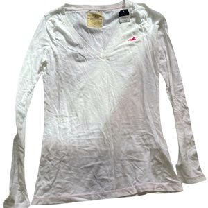 Hollister white long sleeve v neck shirt new